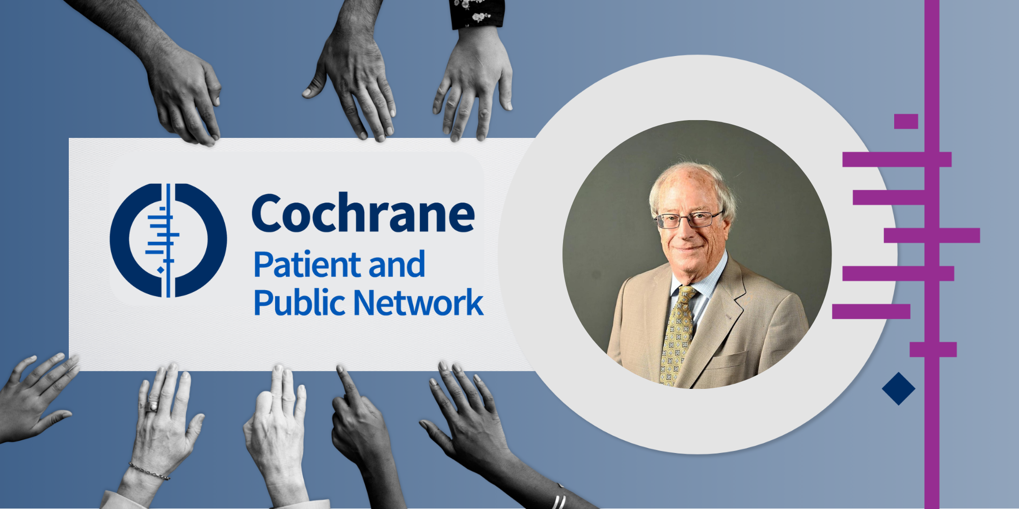 A headshot of Jonathan and the Cochrane Patient and Public Network logo